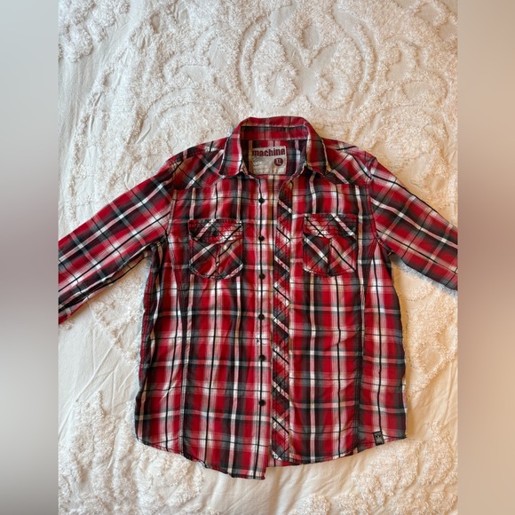 Machine Other - Machine Meds Red and Black Plaid Button Down Shirt Size xl B12